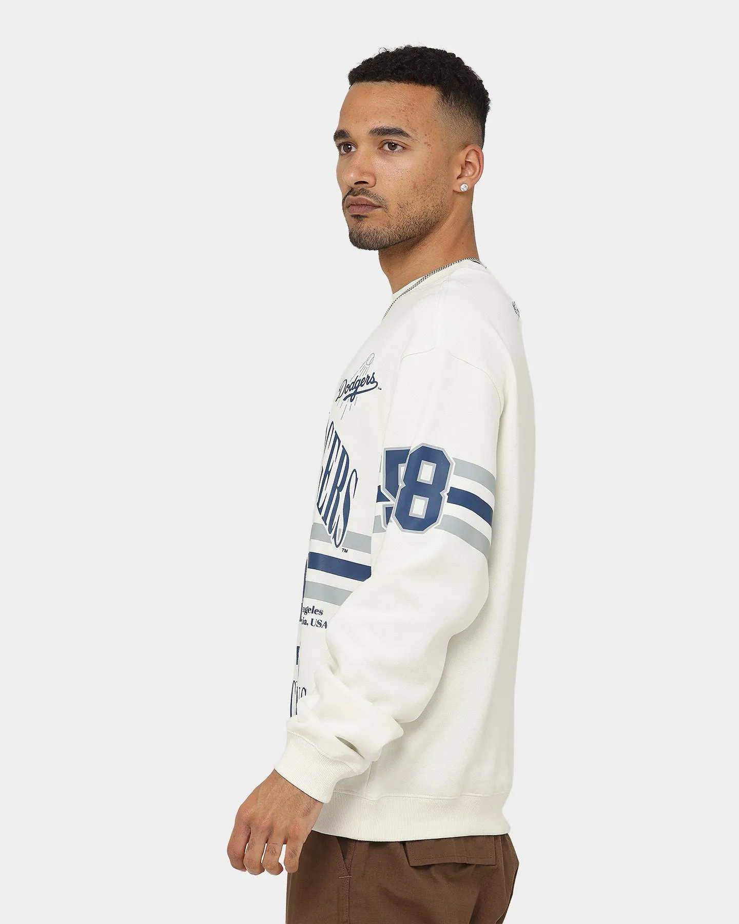 Majestic Athletic Los Angeles Dodgers Champion Arch Stripe Crewneck Optic White