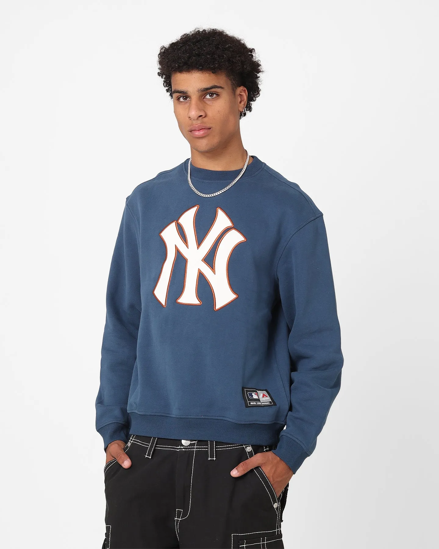 Majestic Athletic New York Yankees Logo Applique Crewneck French Navy