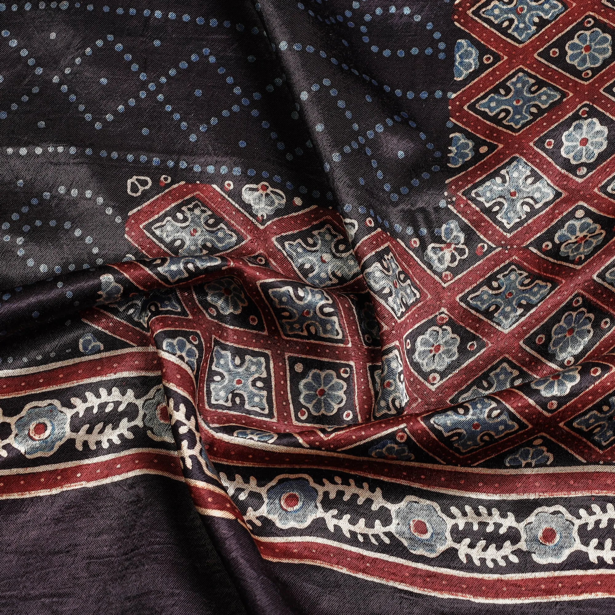 Maroon - Ajrakh Block Printed Mashru Silk Kurta Material - 2.6 meter