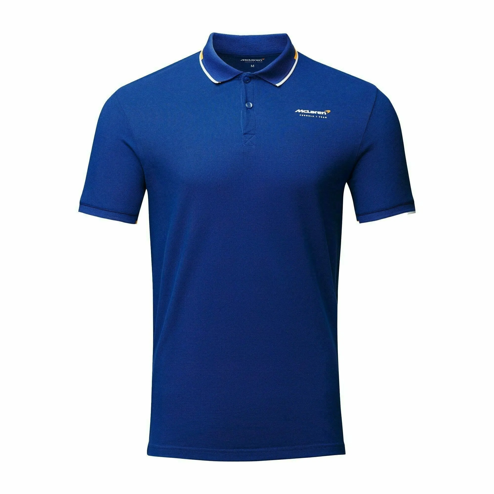 McLaren F1 Men's Core Essentials Small Logo Polo Shirt -Papaya/Vega Blue/Phantom/White/Black