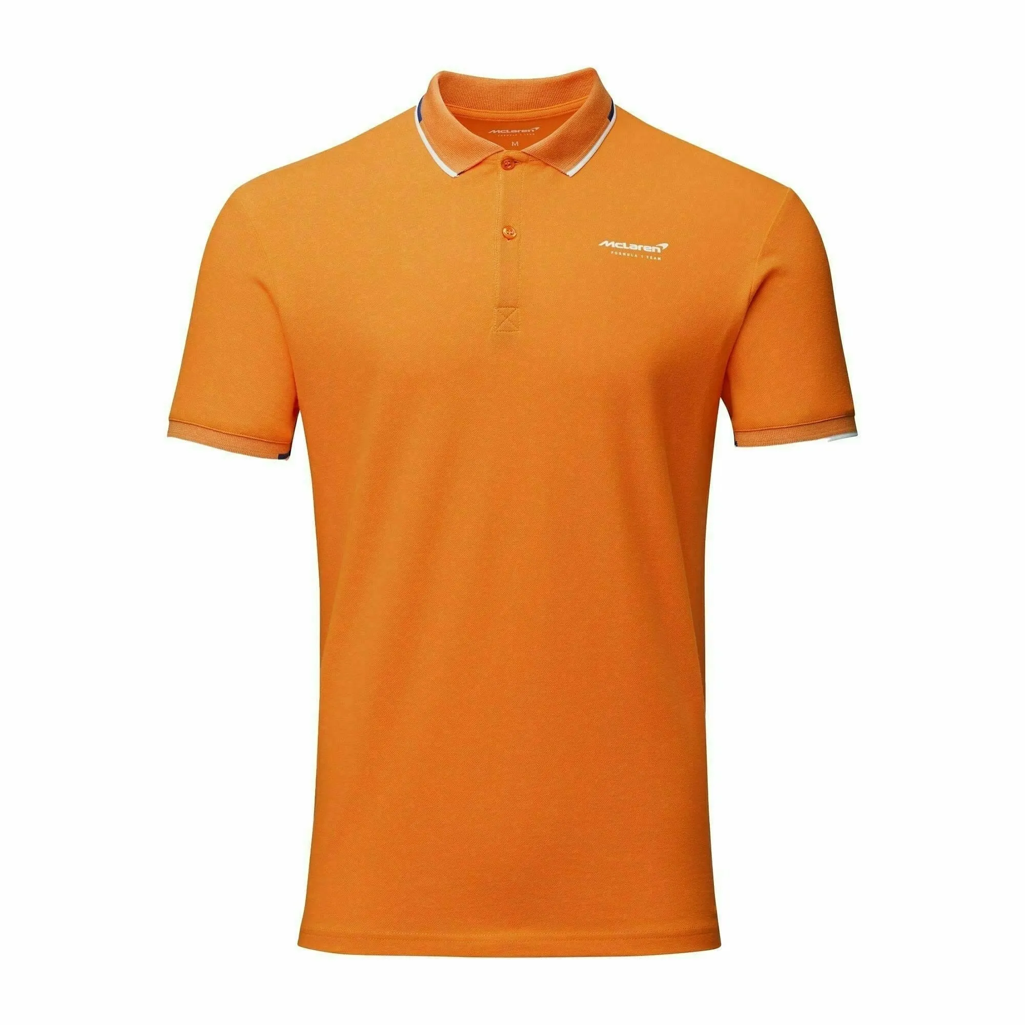 McLaren F1 Men's Core Essentials Small Logo Polo Shirt -Papaya/Vega Blue/Phantom/White/Black