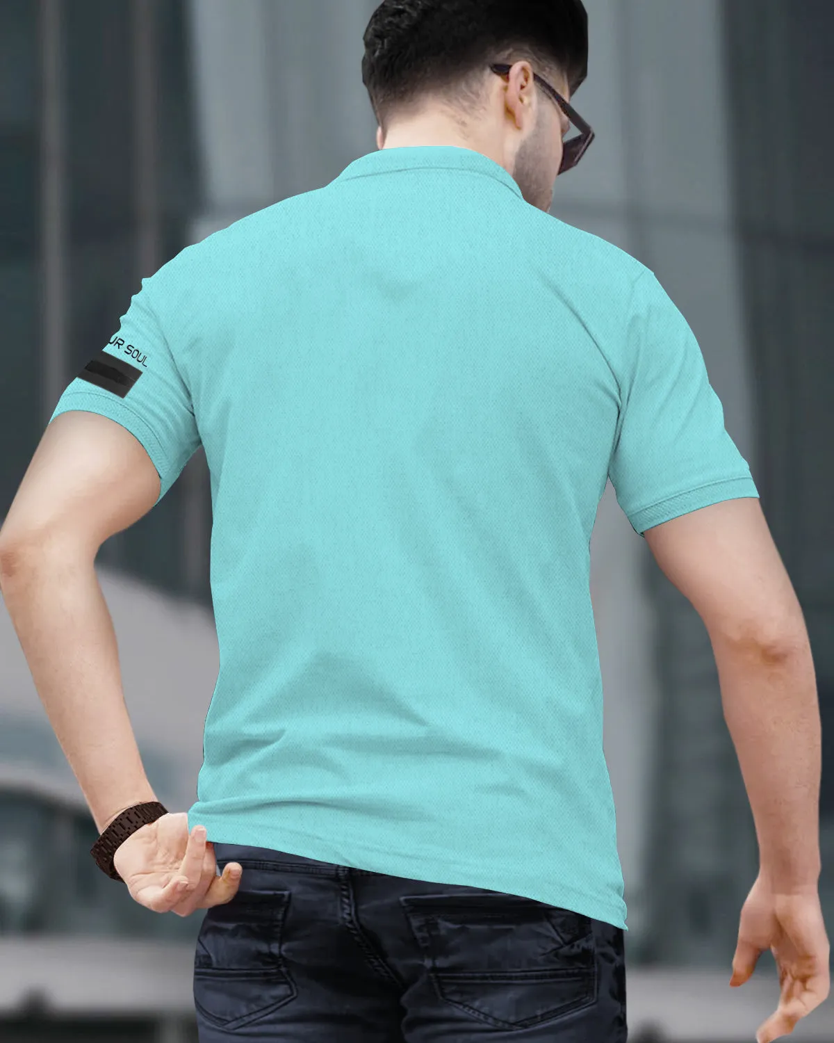 Men Designer Polo Collar Ivoryblue T-shirt