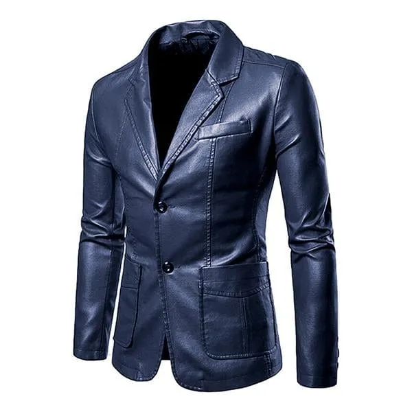 Men's Notch Lapel Double Button Leather Blazer