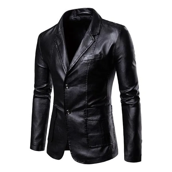 Men's Notch Lapel Double Button Leather Blazer