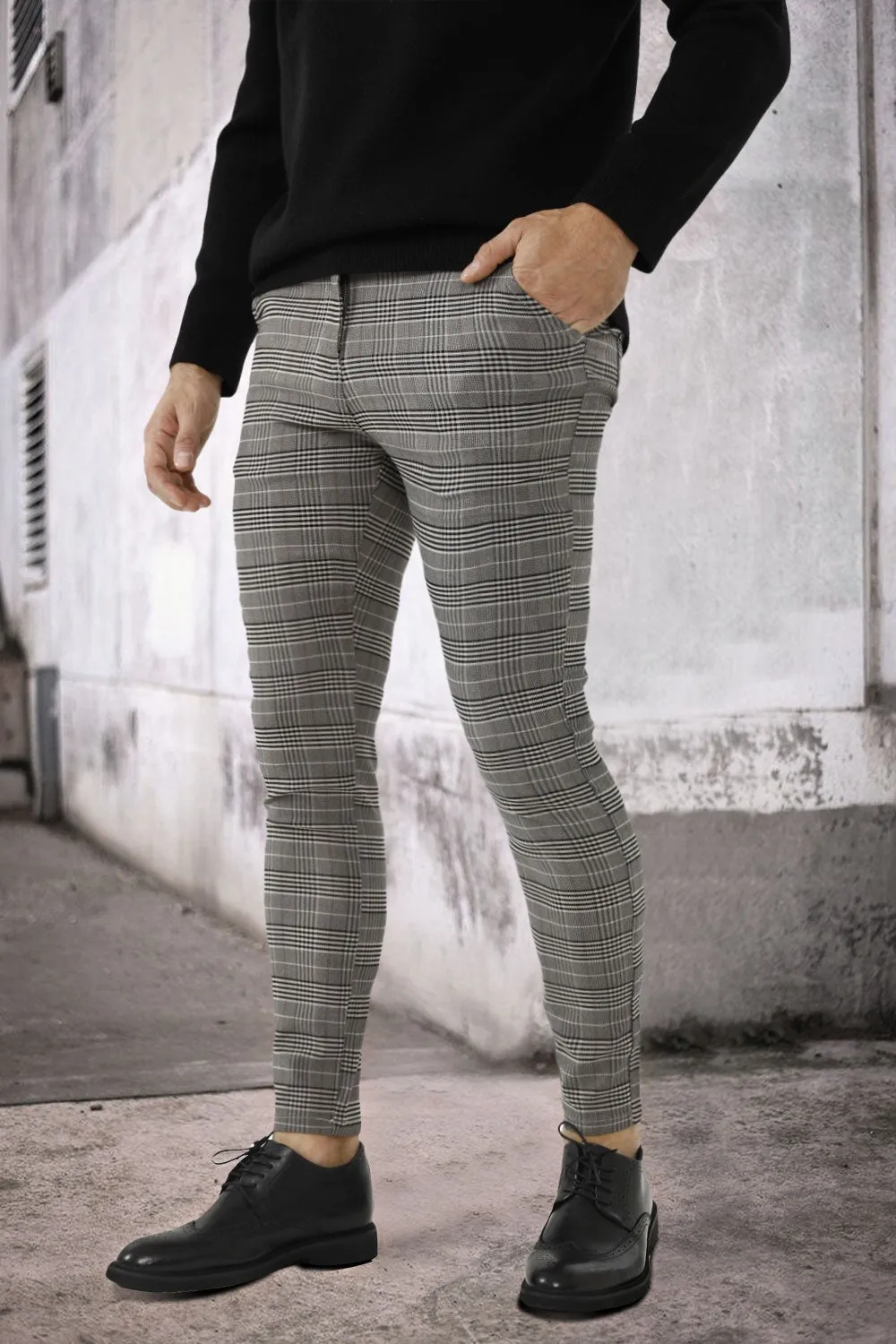 Mens Stretch Skinny Grid Pant