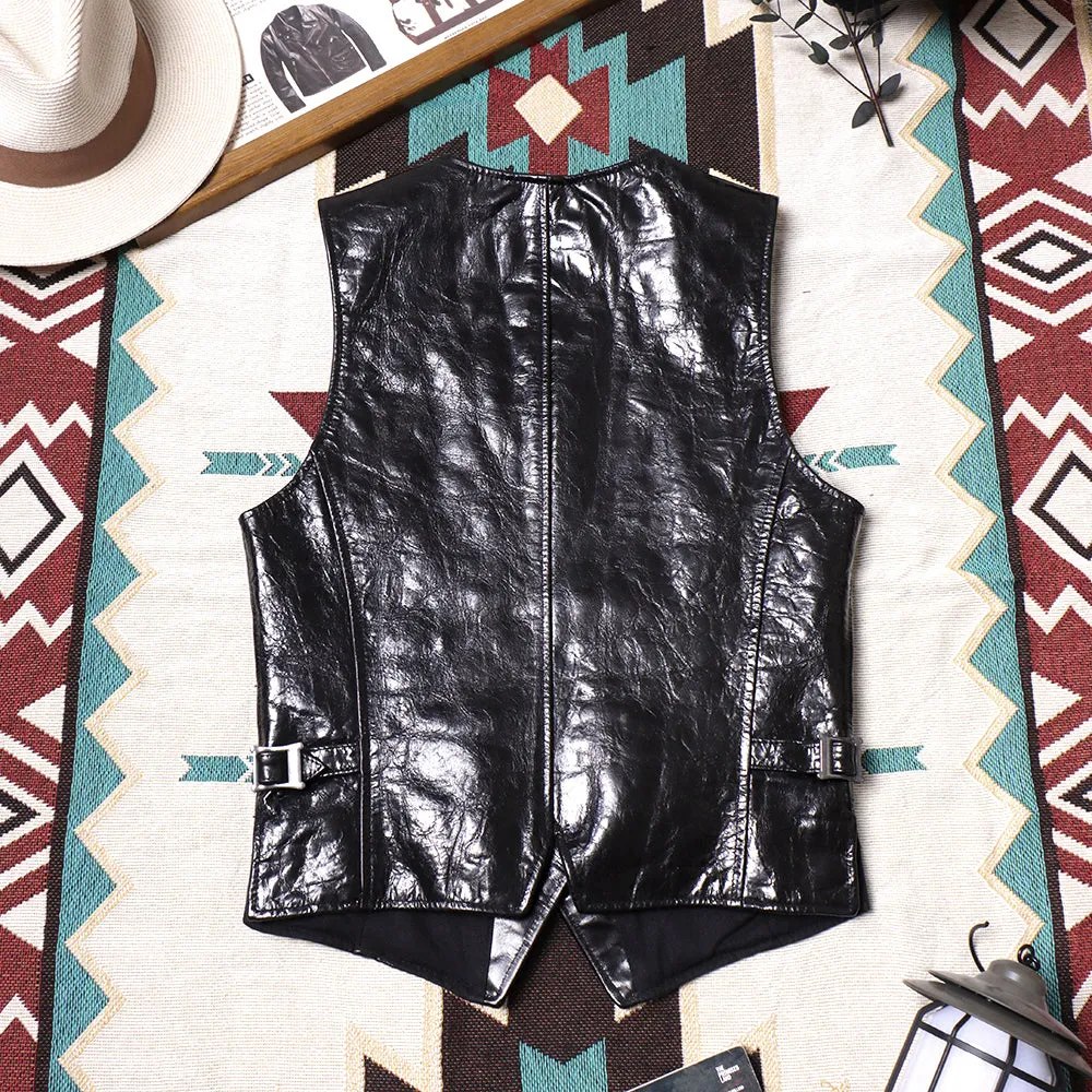 Men's V-neck Western Leather Waistcoat