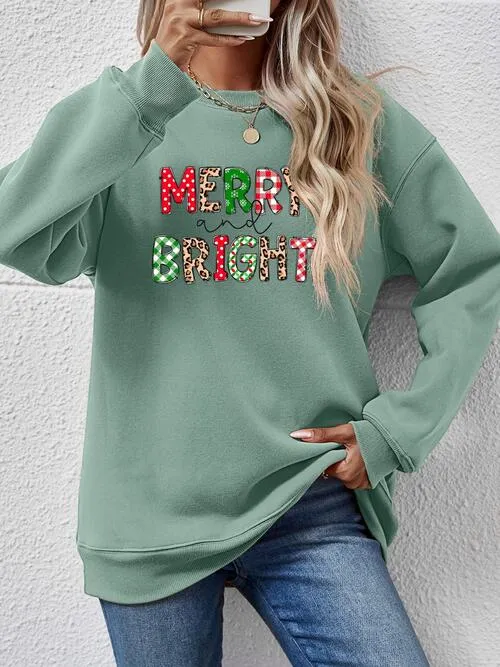 MERRY AND BRIGHT Round Neck Sweatshirt