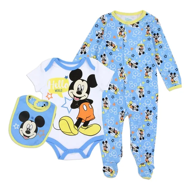 MICKEY MOUSE Boys 0-9M Newborn 3-Piece Creeper Pant Sleeper Set