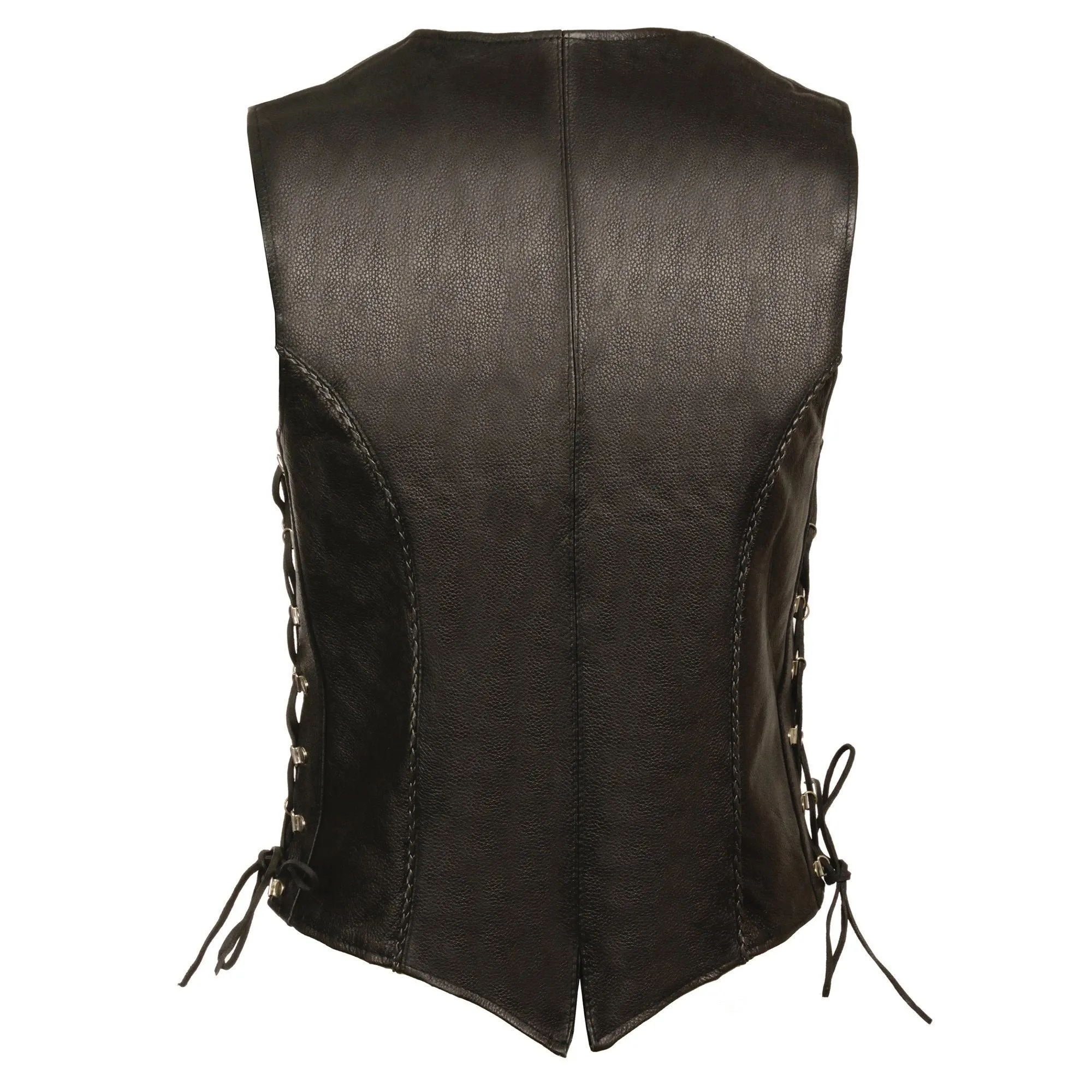 Milwaukee Leather ML2042 Women's Black Thin Braid Premium Leather Side Lace Motorcycle Rider Vest w/ Front Snap Closure