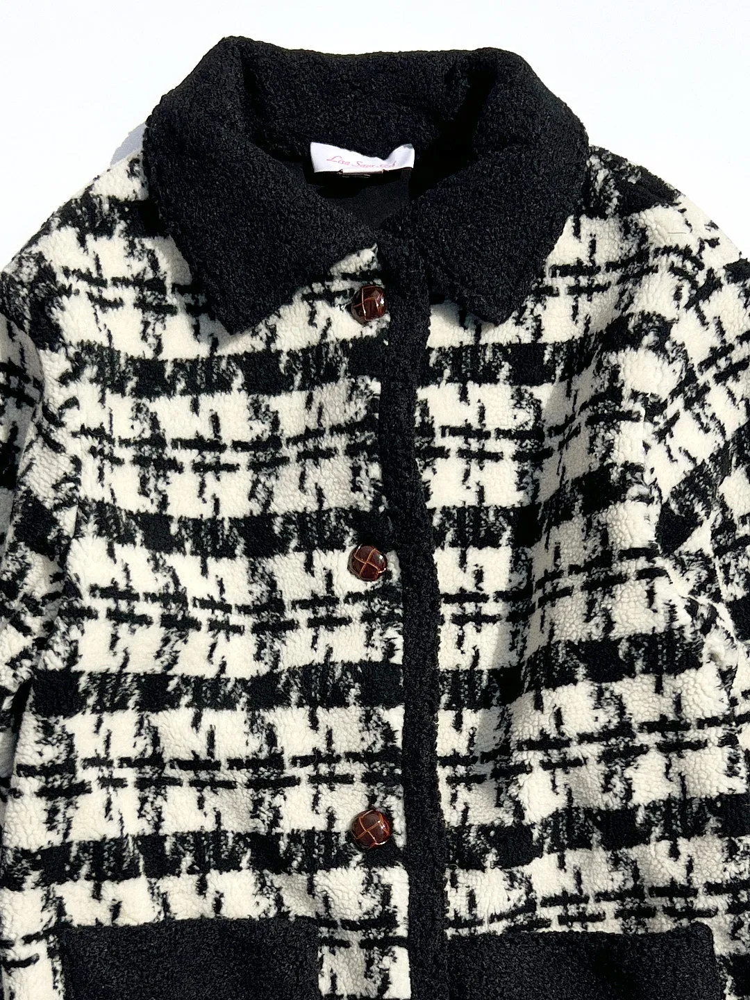 Monique Sherpa Jacket - Black Houndstooth