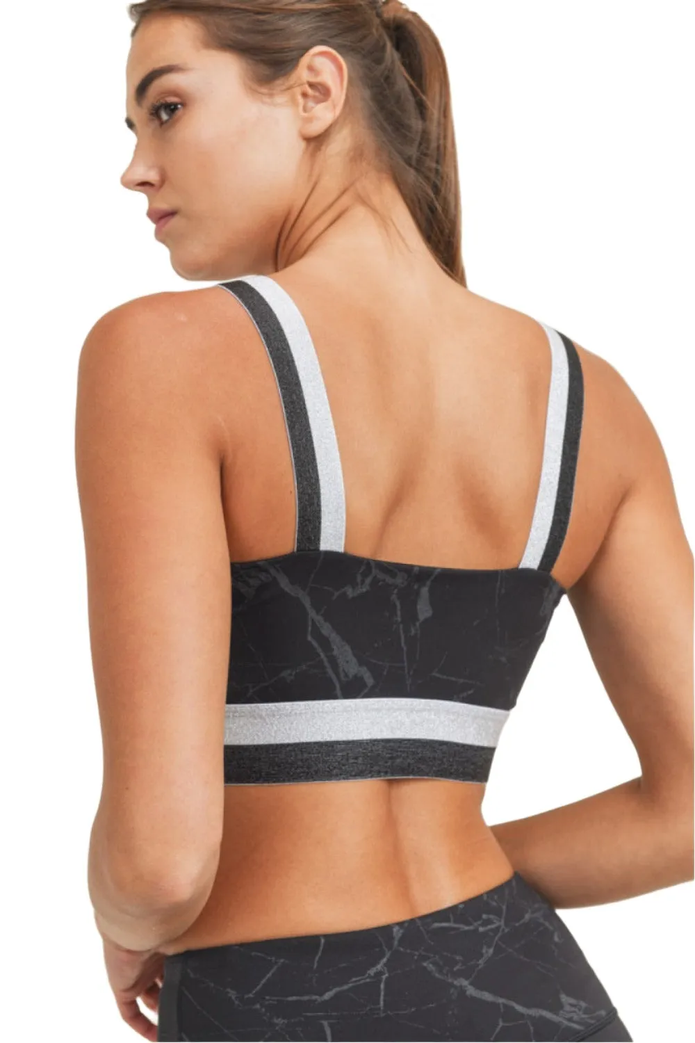 Mono B Marble Foil Print Double Striped Sports Bra AT3098