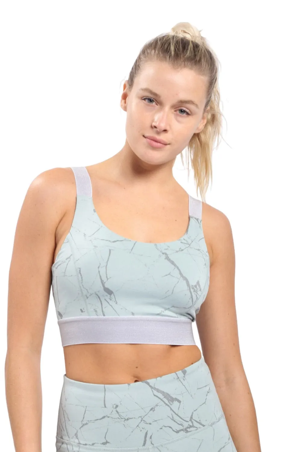 Mono B Marble Foil Print Double Striped Sports Bra AT3098