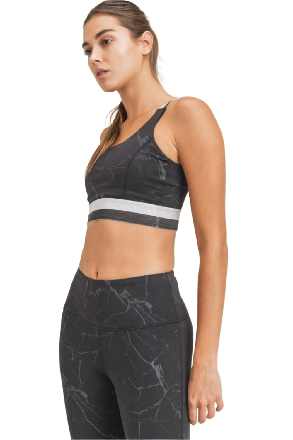 Mono B Marble Foil Print Double Striped Sports Bra AT3098