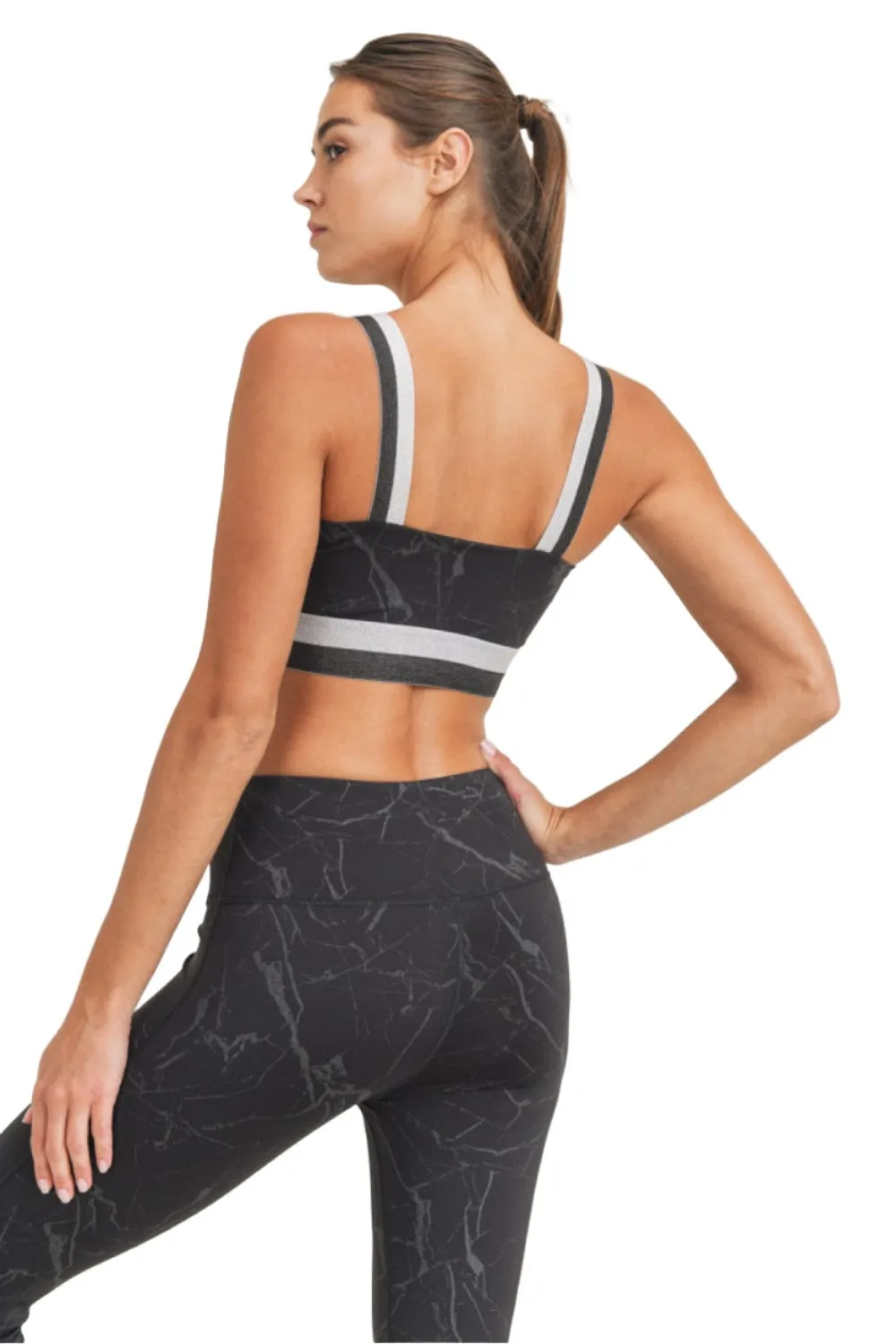 Mono B Marble Foil Print Double Striped Sports Bra AT3098