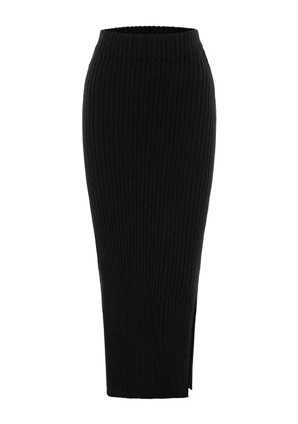 MOS THE LABEL Wistful Knit Midi Skirt Black