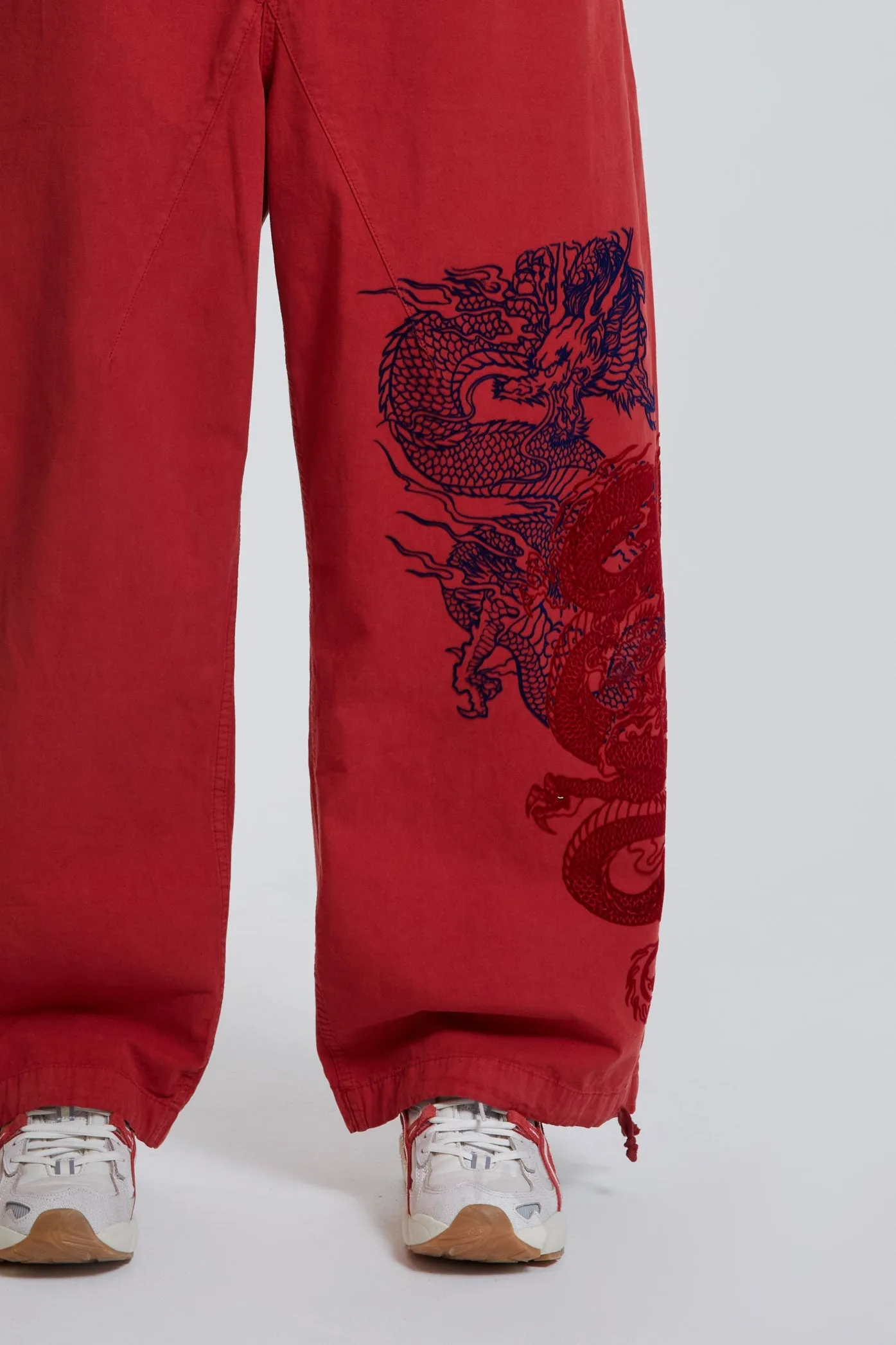 NY Dragon Flock Cargo Pants In Red