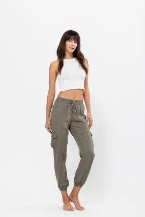 OLIVE HIGH RISE ANKLE CARGO POCKET JOGGER PANTS SP-P11289OV