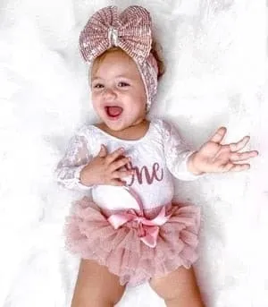 One Birthday - Girls First Birthday Lace Long Sleeve Romper Tutu Set