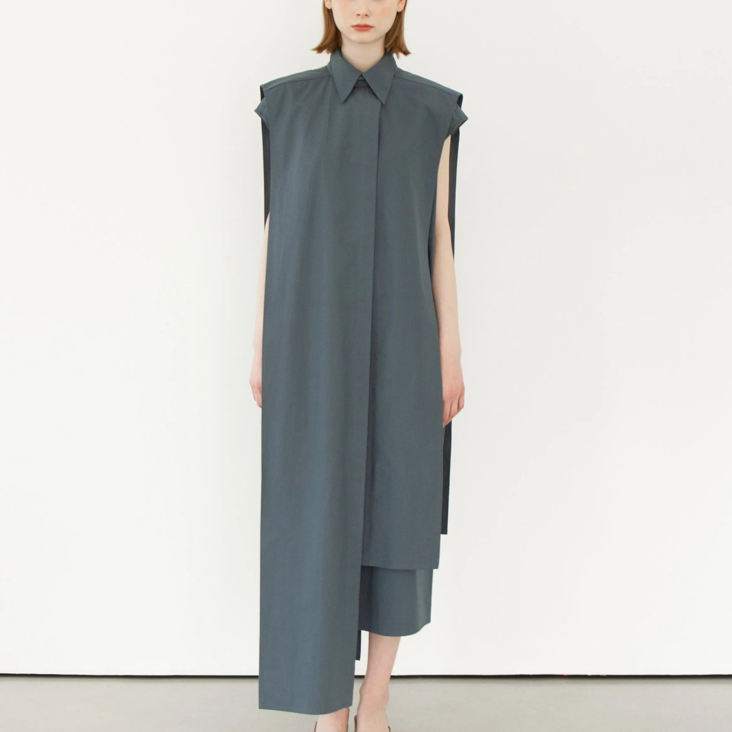 Panel sleeveless shirt dress