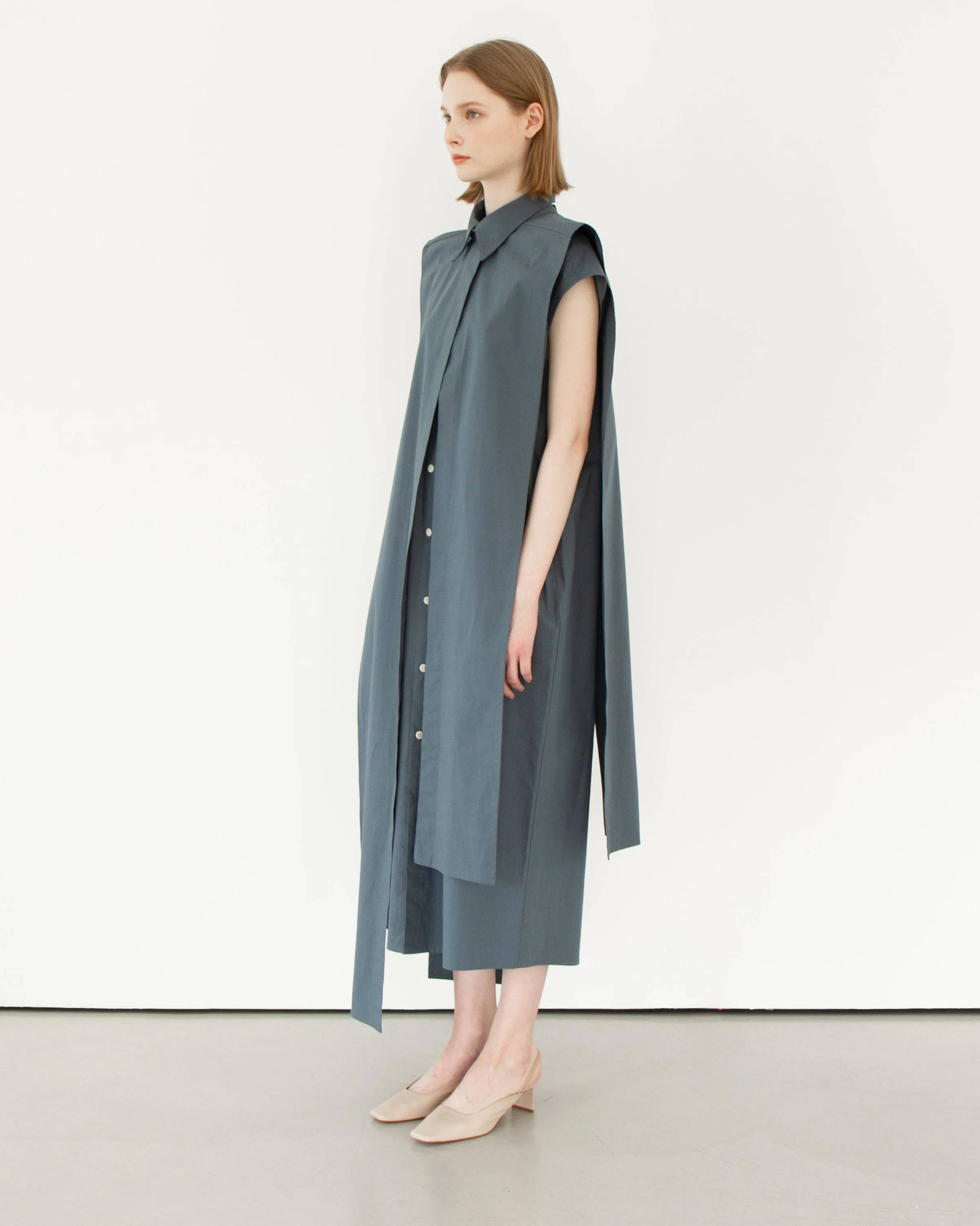 Panel sleeveless shirt dress