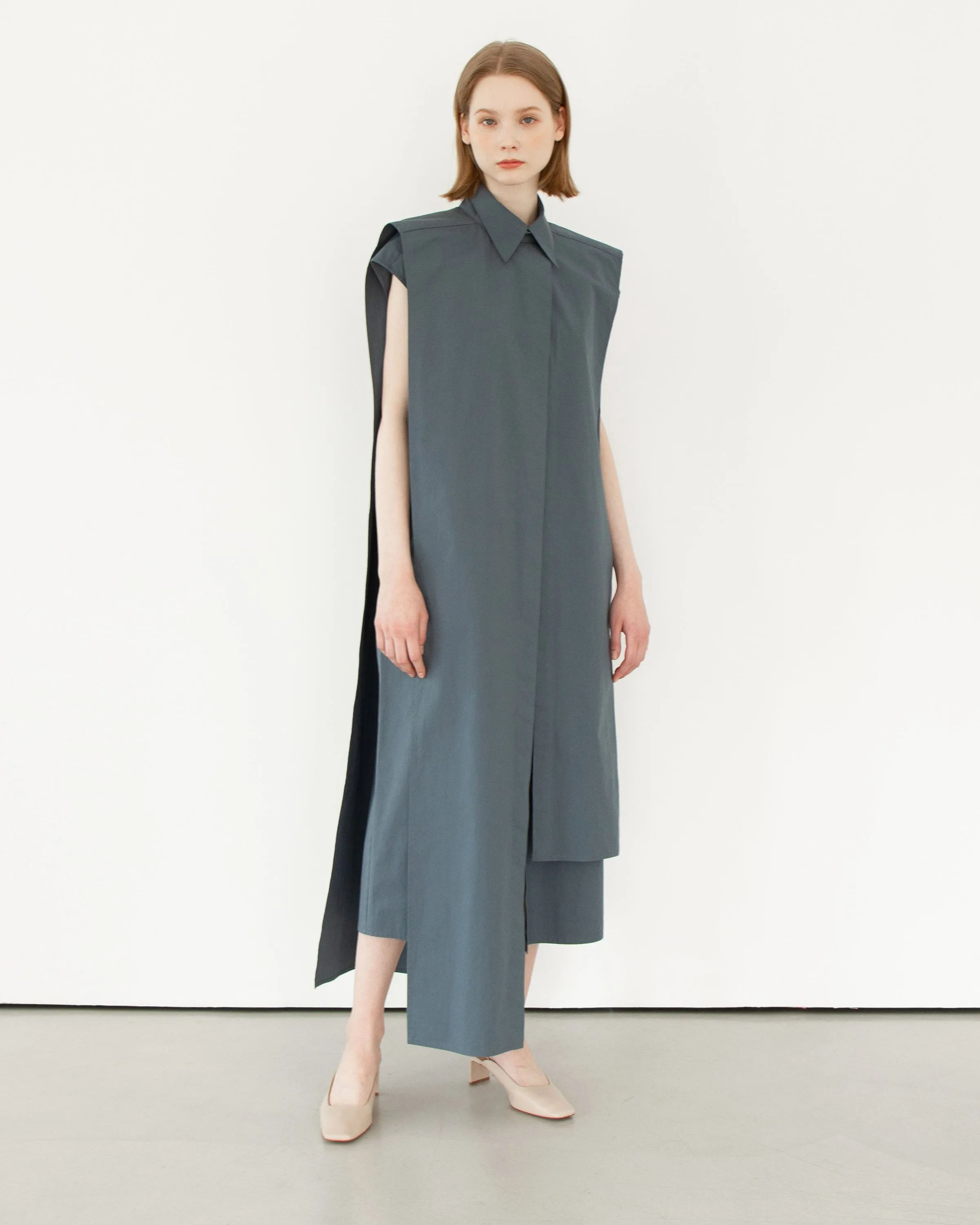 Panel sleeveless shirt dress