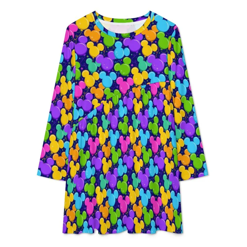 Park Balloons Long Sleeve Patchwork T-shirt Dress