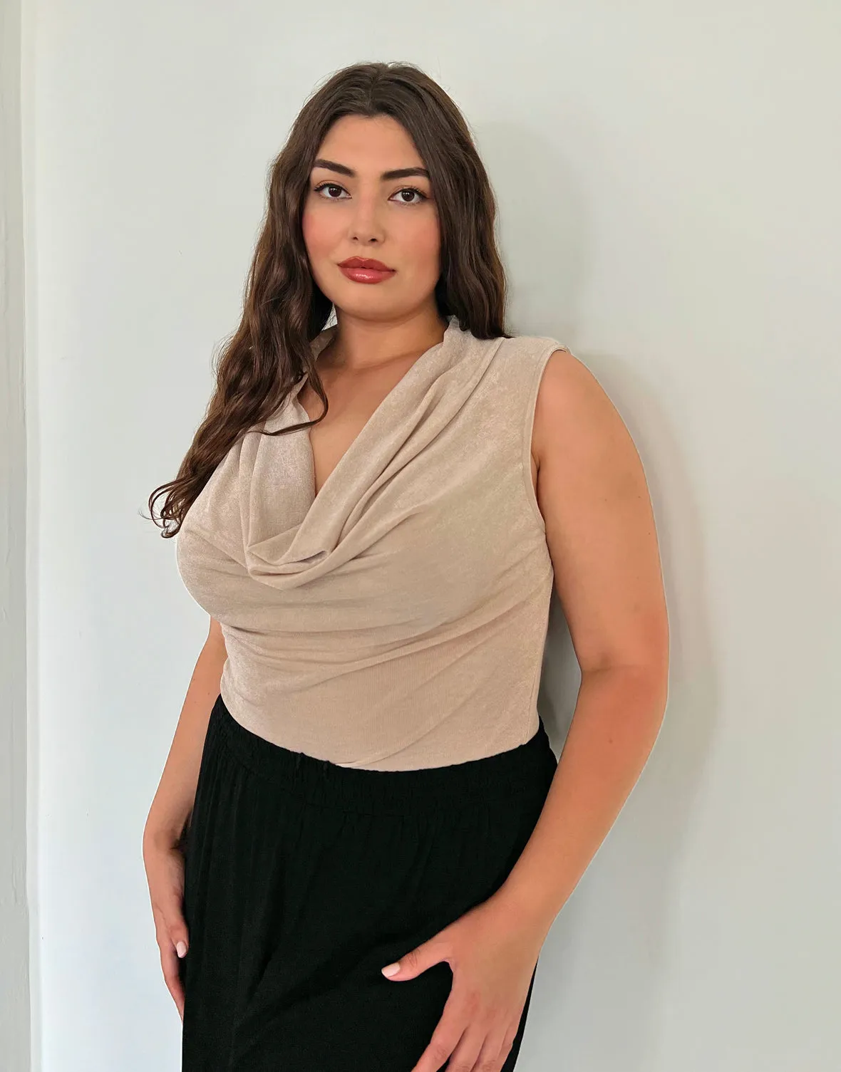 Plus Size Cowl Neck Shimmer Tank