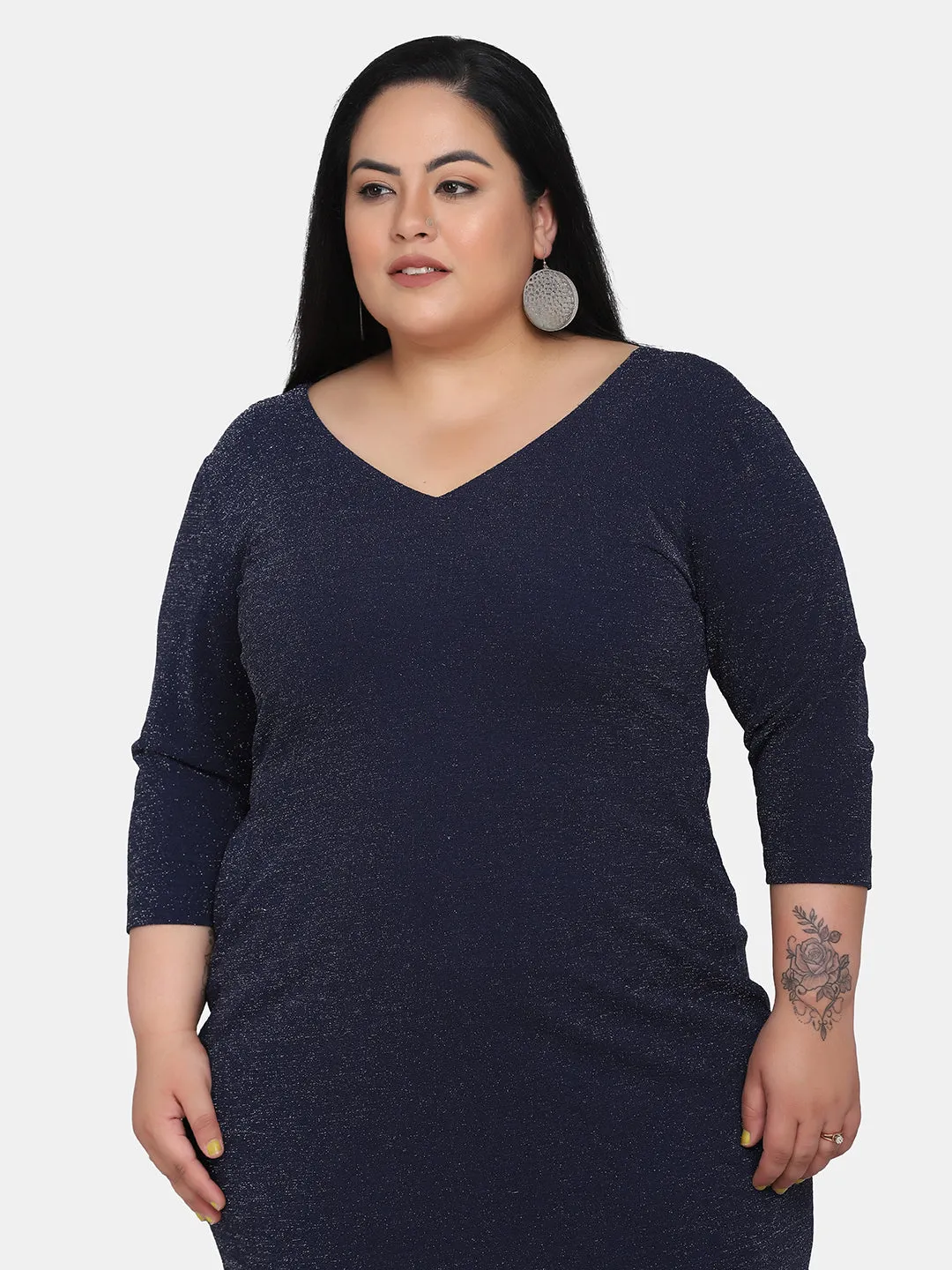 Plus size Shimmery Stretch Party Dress - Navy Blue