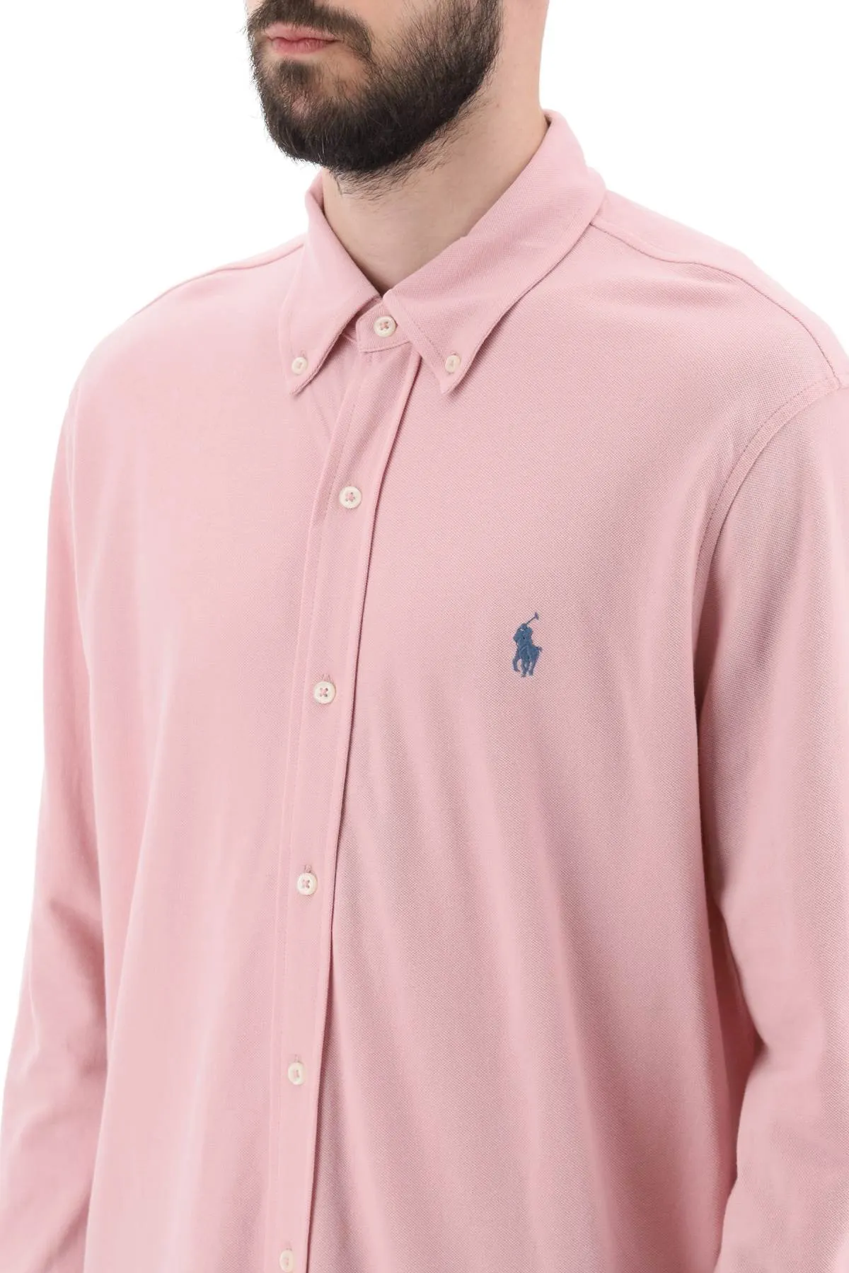 Polo ralph lauren long-sleeved polo shirt in lightweight cotton mesh