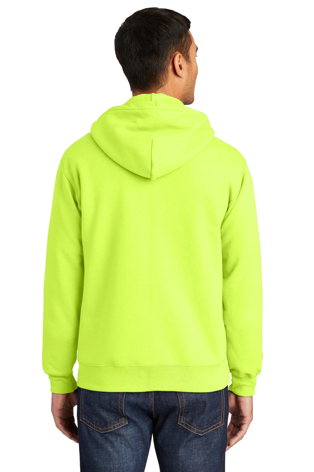 Port & Company Essential Fleece Branded Zip Hoodies, Safety Green