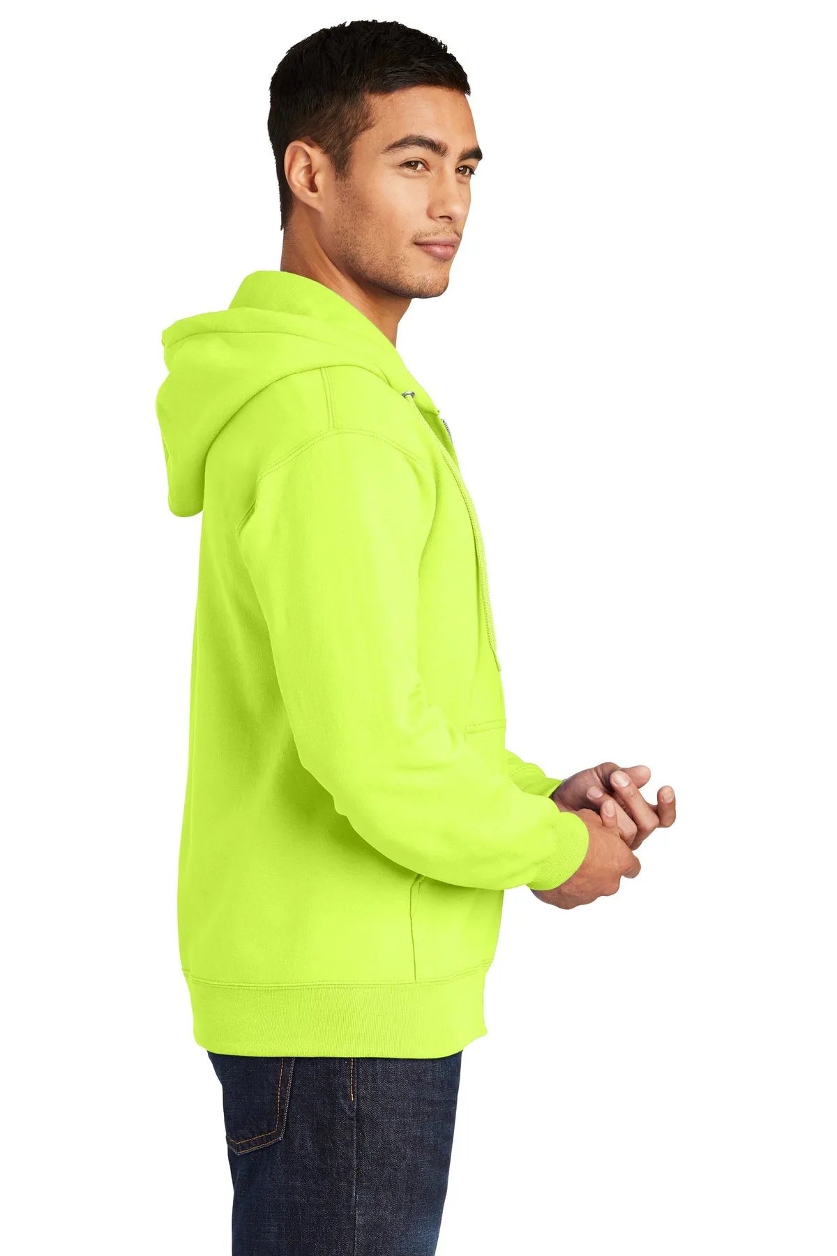 Port & Company Essential Fleece Branded Zip Hoodies, Safety Green