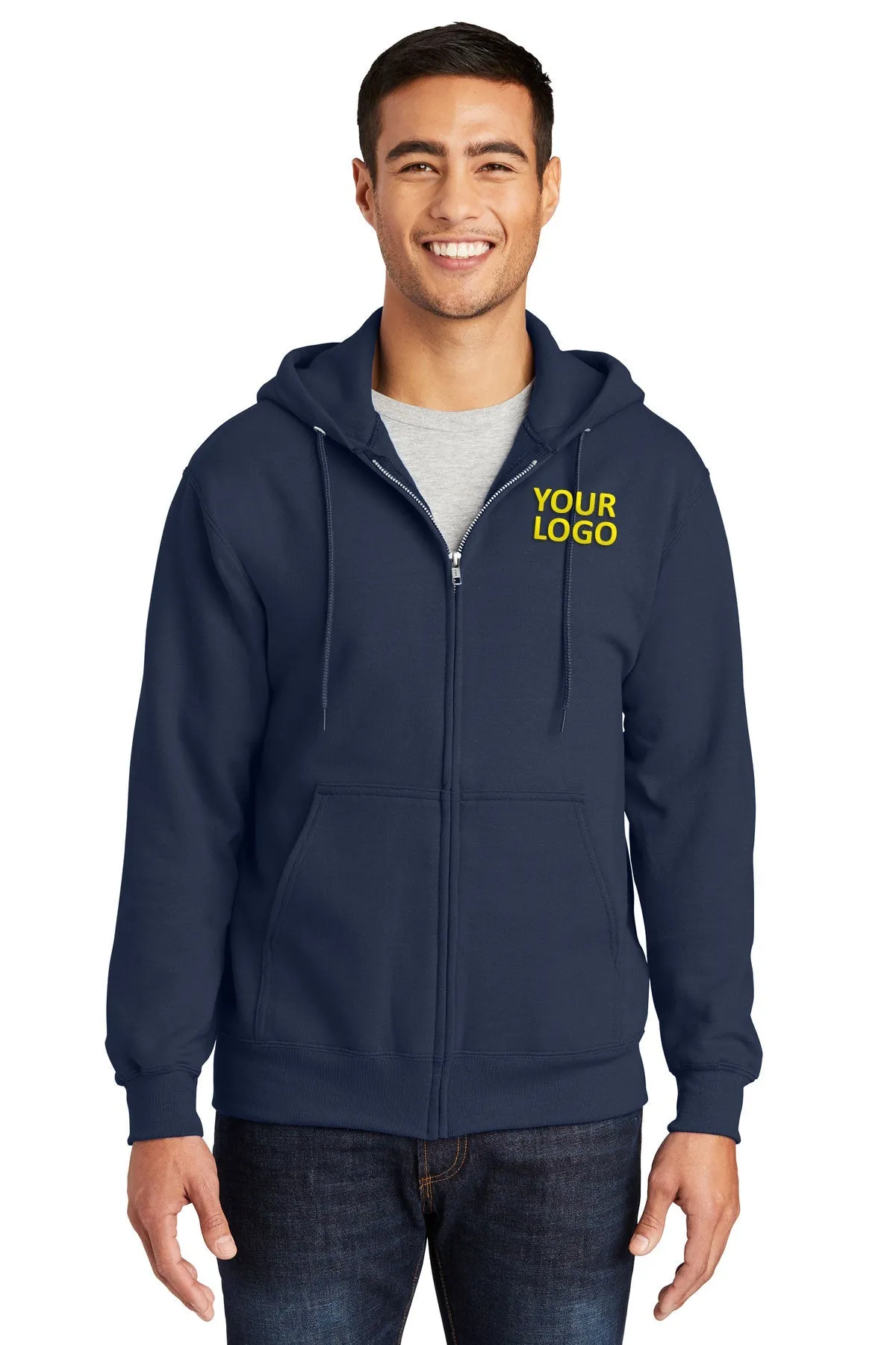 Port & Company Essential Fleece Customized Zip Hoodies, Navy