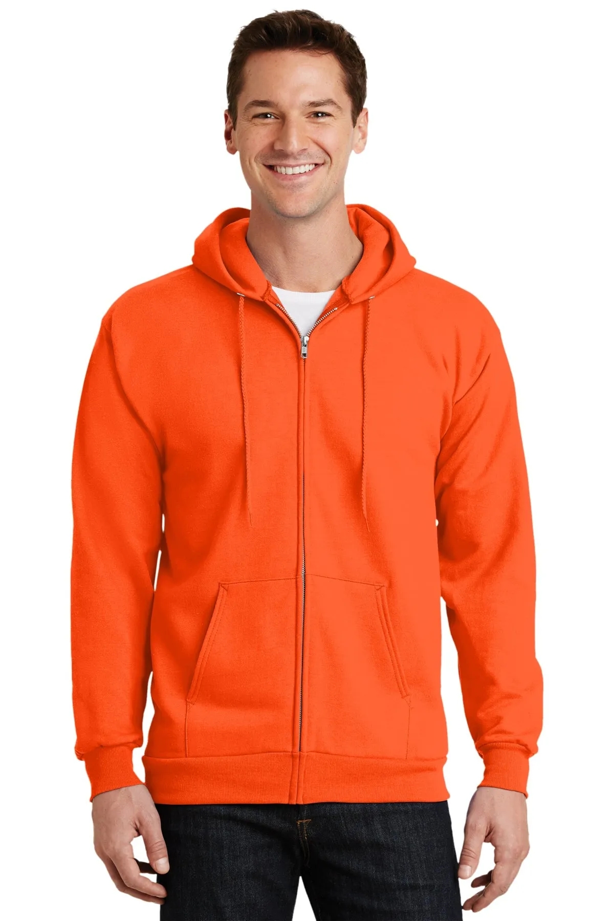 Port & Company Tall Essential Fleece Zip Custom Hoodies, Safety Orange