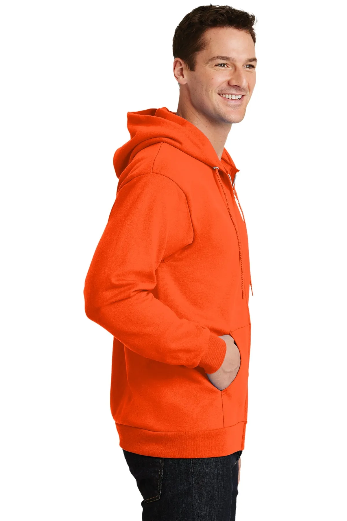 Port & Company Tall Essential Fleece Zip Custom Hoodies, Safety Orange