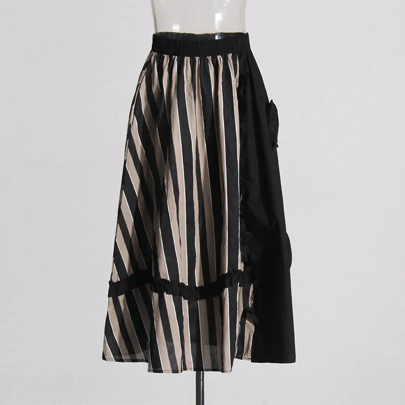 Pre Order:  3D Flower Striped Fungus Edge Skirt