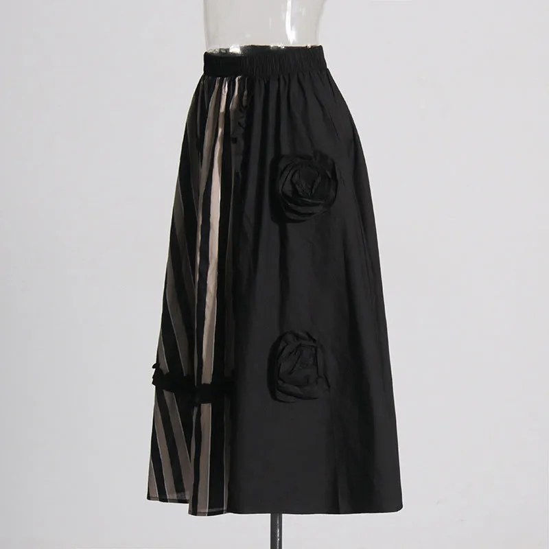 Pre Order:  3D Flower Striped Fungus Edge Skirt