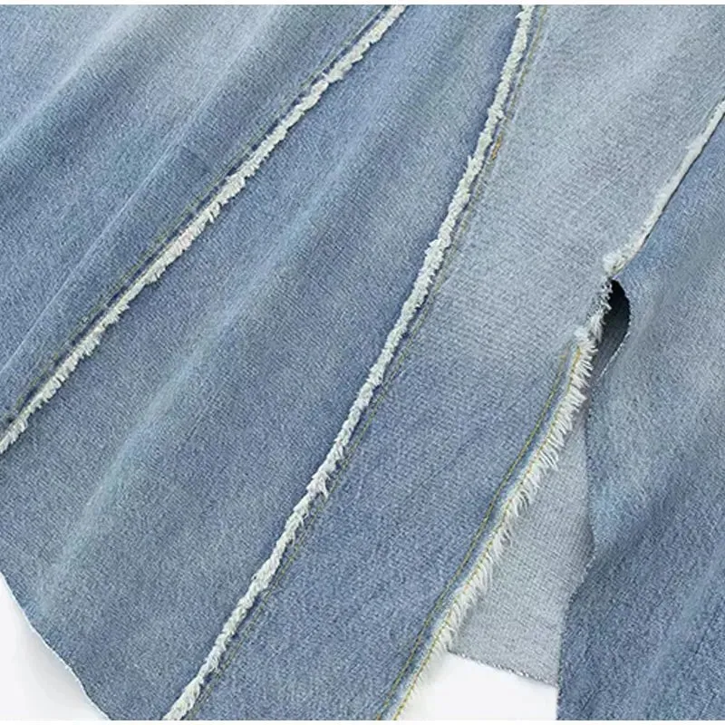 Pre Order:  Denim Patchwork Midi Jeans Skirt