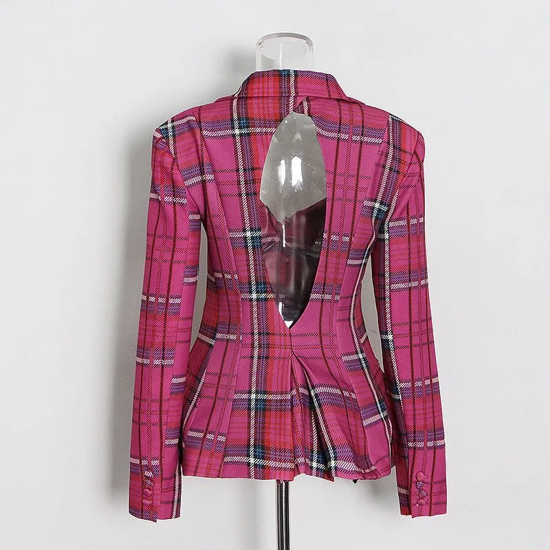 Pre Order:  Plaid Hollow Out Back Blazer - @theestylishp