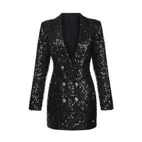 Pre Order:  Sparkling Sequined Double-Breasted Slim Blazer