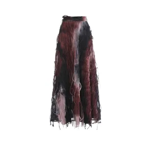 Pre Order: Tie Dye Fringe Midi Skirt