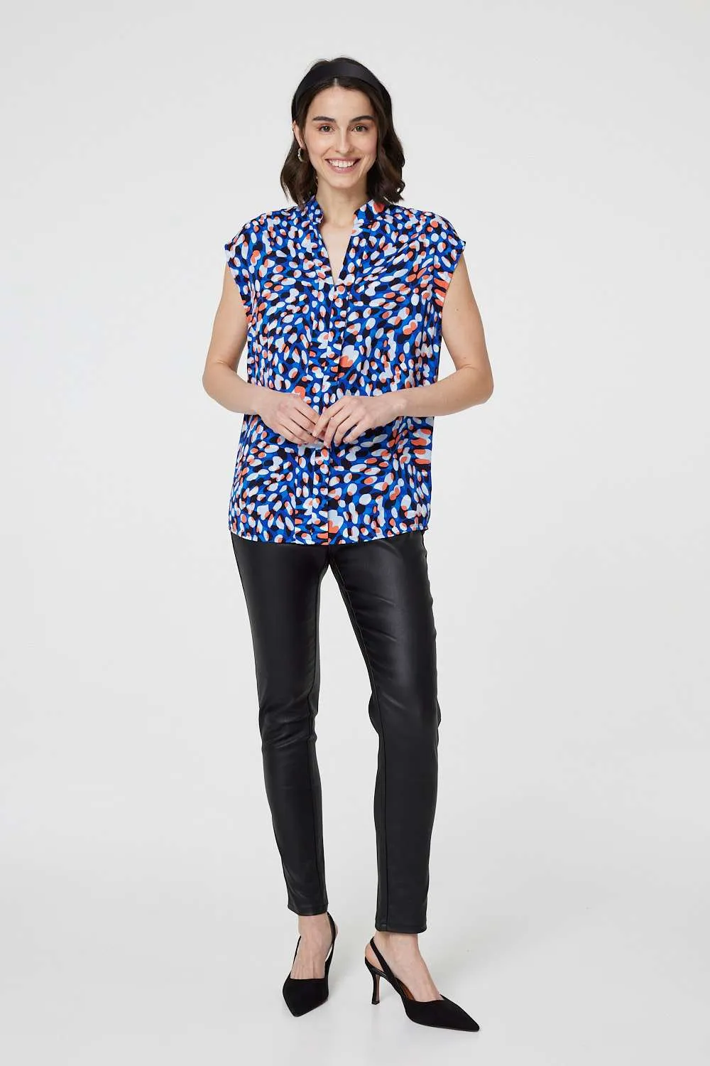 Printed Cap Sleeve Blouse Top