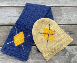 "Tournesol Bleu et Blanc" Matching Hat & Scarf| Knitting Patterns