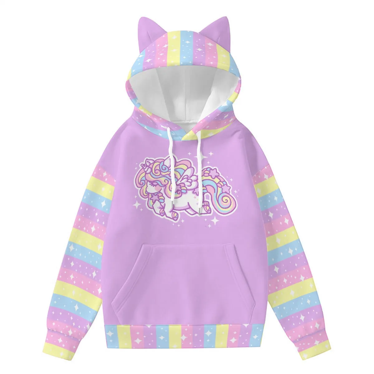 Rainbow Stardust Unicorn Unisex Hoodie With Cat Ears