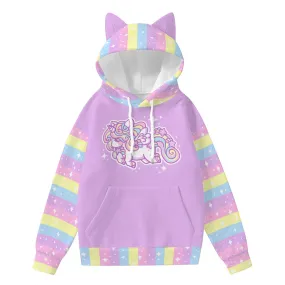 Rainbow Stardust Unicorn Unisex Hoodie With Cat Ears