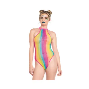 Rainbow Striped Halter Bodysuit O/s Multicolor