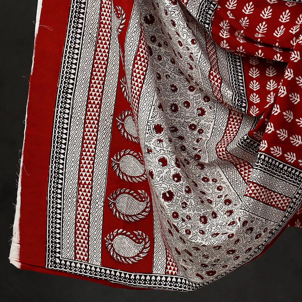 Red - 3pc Bagh Block Printed  Natural Dyed Cotton Suit Material Set 06