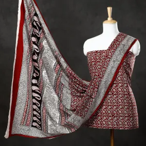 Red - 3pc Bagh Block Printed  Natural Dyed Cotton Suit Material Set 24