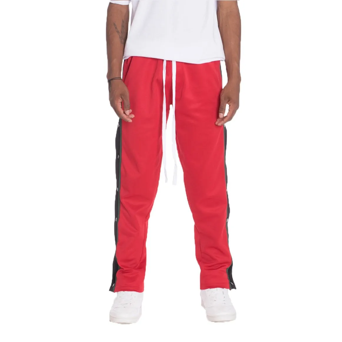 Red Snap Button Track Pants