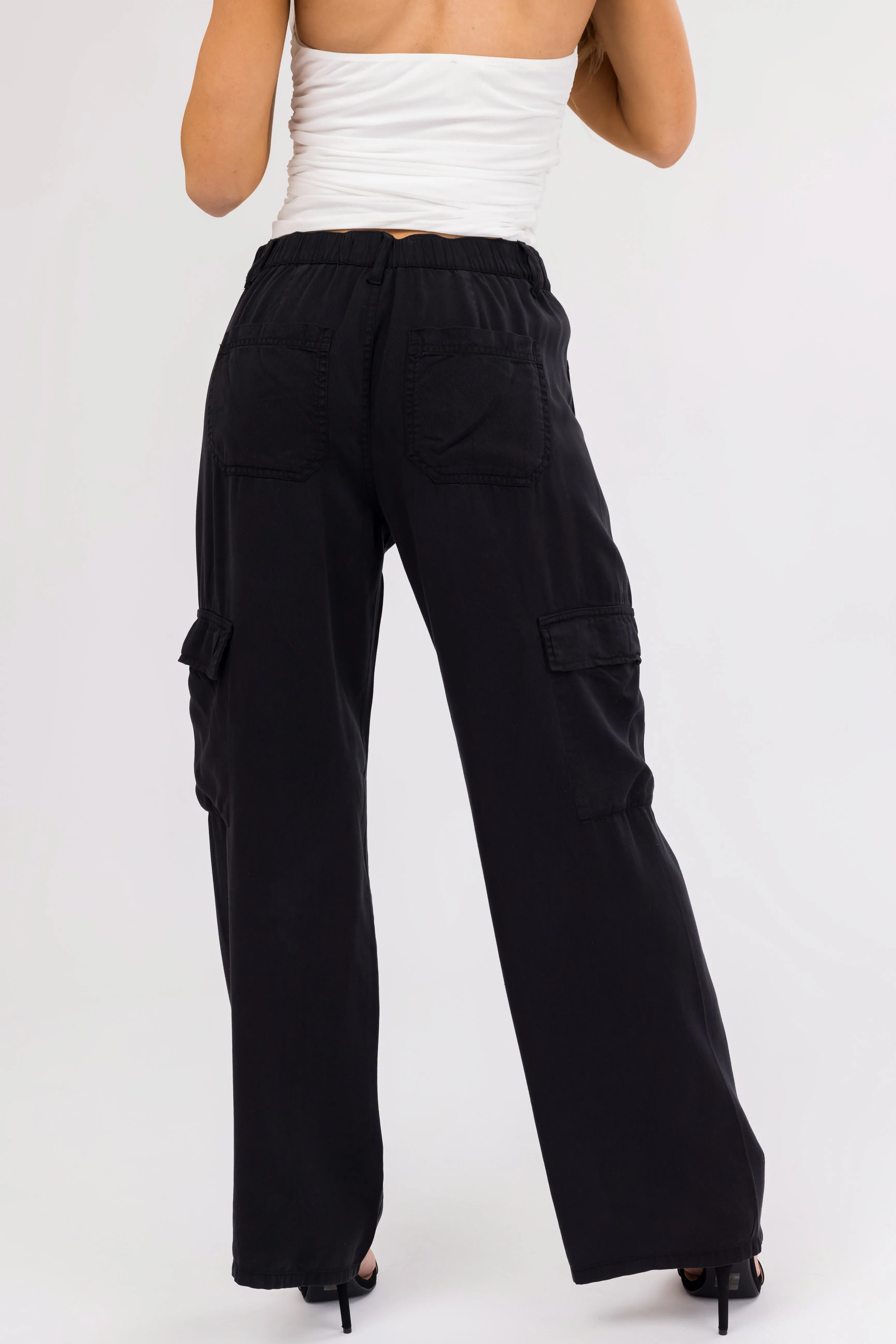 Risen Black High Rise Tencel Cargo Pants