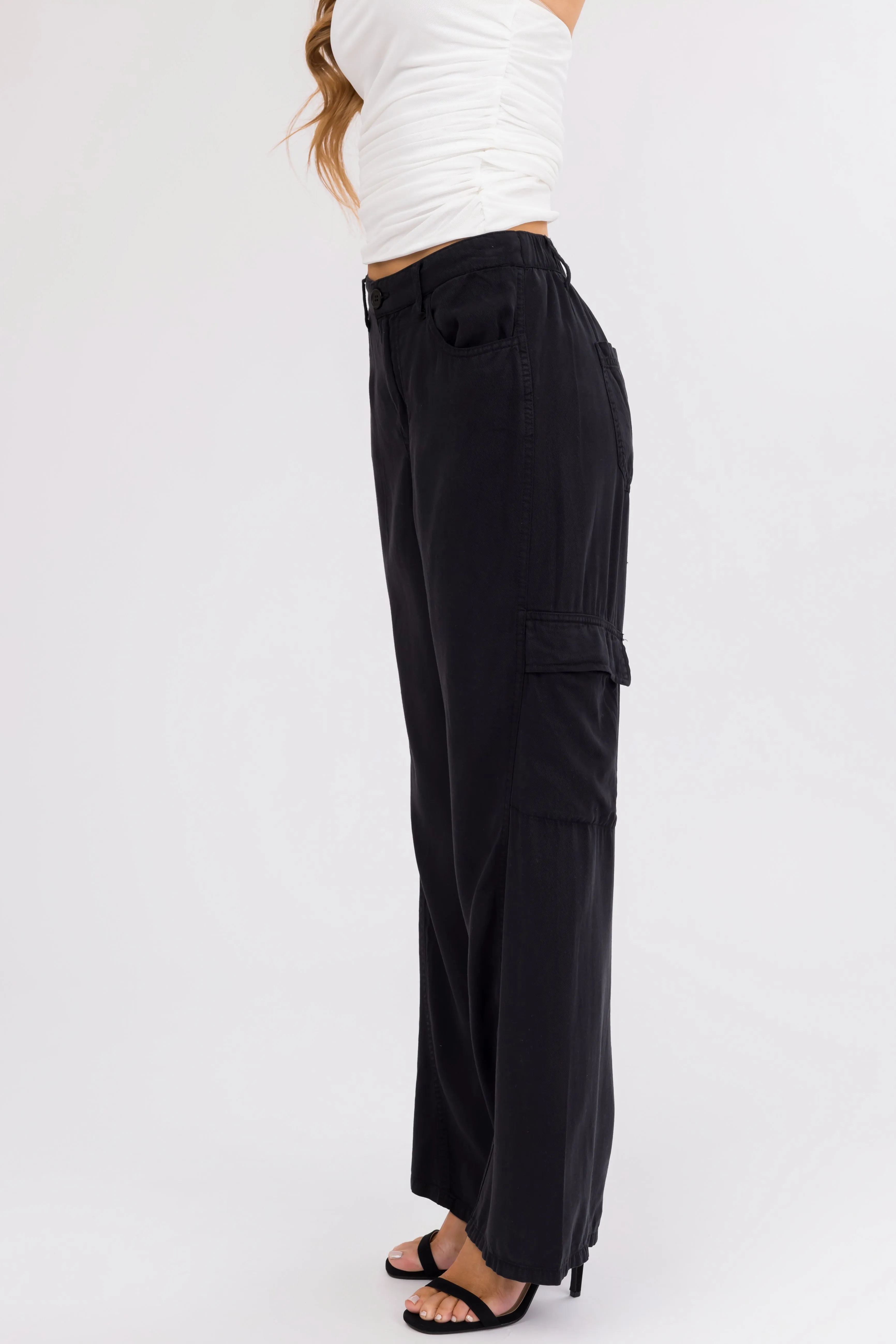 Risen Black High Rise Tencel Cargo Pants